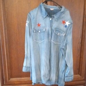 Women's Denim Button Down Shirt with Star Accents